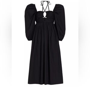 ULLA JOHNSON ALESSA RUCHED Black Puff Sleeve MIDI Maxi Dress Size 12 GORGEOUS!!!